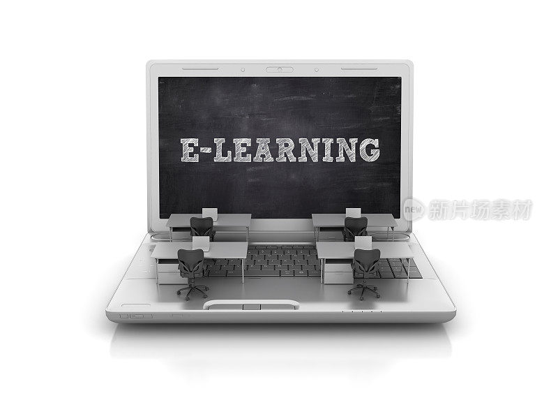 电脑笔记本电脑与e -学习概念- 3D渲染